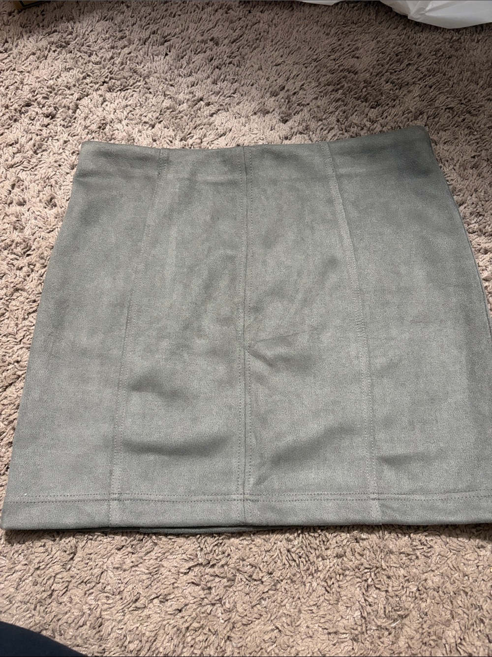 Shinestar Sage Green Faux Suede Mini Skirt - Picture 1 of 4